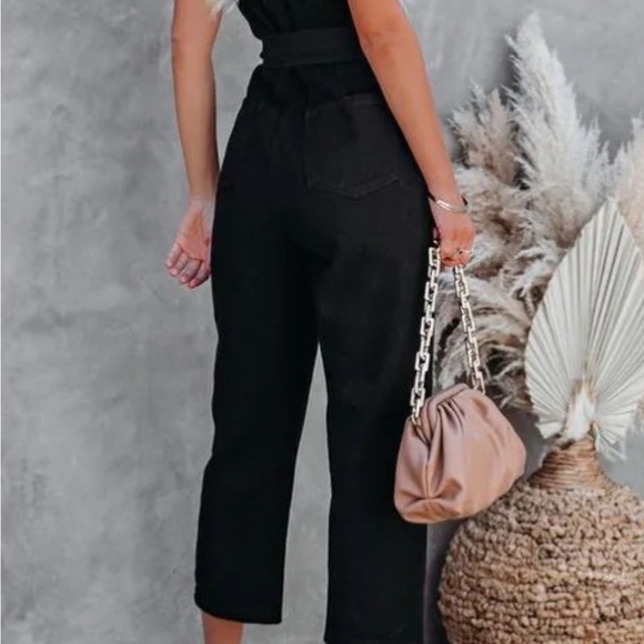NEW VICI FORE PARK SLOPE BLACK DENIM WAIST TIE JUMPSUIT SZ S - Picture 5 of 8